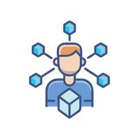 Person surrounded by interconnected cubes for blockchain, network, technology vector