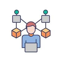 Network Engineer Connecting Nodes on Laptop for Blockchain vector