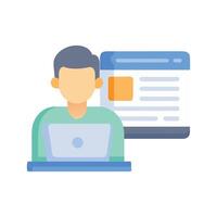 Freelancer working on a laptop near browser window vector