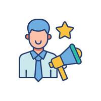 Marketing Man with Megaphone Reaching for Success Icon vector