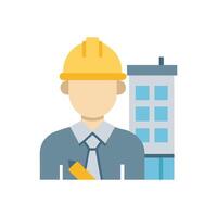 Architect Icon with Building, Flat Design Style vector
