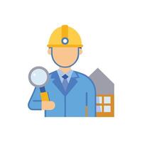 Home Inspector Character Examining Building with Magnifying Glass vector