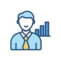 Man with bar chart infographic, business data analysis vector