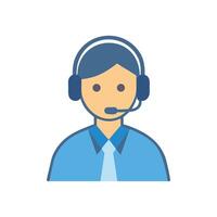 Customer support operator icon on black background, blue style vector