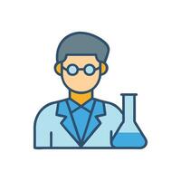 Scientist with Erlenmeyer Flask Icon on Black Background vector