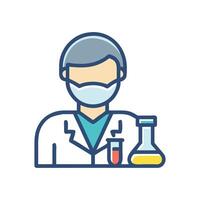 Icon of scientist with beakers and lab coat vector