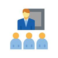 Meeting, presentation, conference icon with presenter and attendees vector