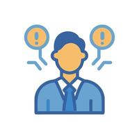 Employee with concerns, warning symbol communication on black background vector