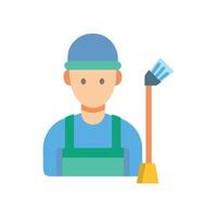 Cartoon Cleaner Character with Broom on a Black Background vector