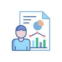 Person analyzing data chart and report icon vector