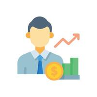 Financial advisor with upward trending graph and coin vector