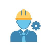 Construction worker icon with gear on a black background vector