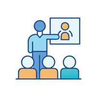 Classroom presentation icon instructor and students learning together vector
