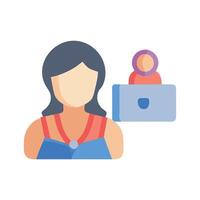 Two faceless figures and a desk icon design vector