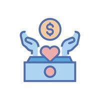 Hands offering donation with heart and coin symbol vector