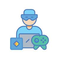 Virtual Reality Gaming Avatar with Controller and Screen vector