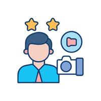 Successful photographer avatar with camera and golden stars vector