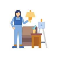 Flat image of artist in studio setup vector