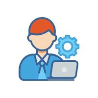 Software engineer with laptop and gear icon illustration vector