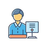 Man working at desk in front of computer vector
