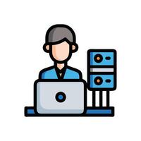 Server administrator working with data on a laptop vector