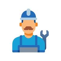 Cartoon Mechanic with Wrench and Helmet on Black vector