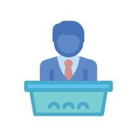 Speaker at podium presenting, public speaking icon vector