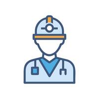 Miner Icon with Helmet and Lamp in Simple Style vector