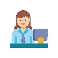 Office worker avatar illustration with computer on desk vector