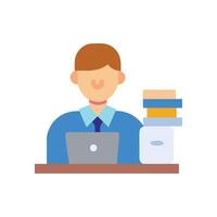 Professional at Desk with Laptop and Paper Stack vector