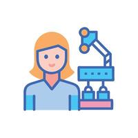 Female scientist and research microscope for data analytics vector