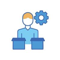 Worker with boxes and gear, fulfillment and automation vector