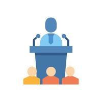 Speaker at podium with audience, presentation icon vector