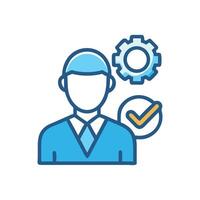 Skills verification icon with person, gear and checkmark vector