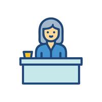 Receptionist at a desk with a drink icon vector