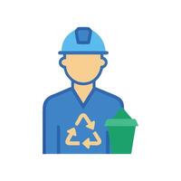 Recycling Worker Icon with Trash Can and Symbol vector