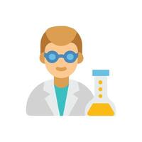 Cartoon scientist with beaker on a black background vector