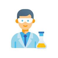 Scientist in lab coat with flask flat illustration vector