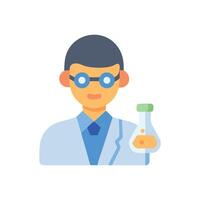 Scientist cartoon character with flask isolated on black background vector