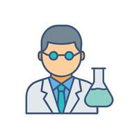 Scientist holding flask in laboratory, science research icon vector