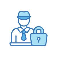 Cybersecurity icon of hacker with lock on black vector