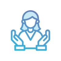 Woman avatar icon with open hands presentation gesture vector