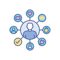 User profile connected to different social media services vector