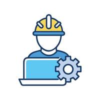 Engineer with Laptop and Cog Icon Illustration vector