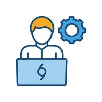 Developer Icon with laptop and settings gear, vector
