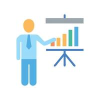 Business presentation with bar chart, businessman presenting data vector