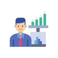 Man analyzing chart, business data, and growth strategy vector