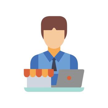 en línea negocio y Tienda gerente utilizando computadora vector