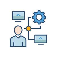 Workflow management illustration icon with screens and gear vector