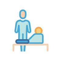 Healthcare professional assisting patient in a medical setting vector